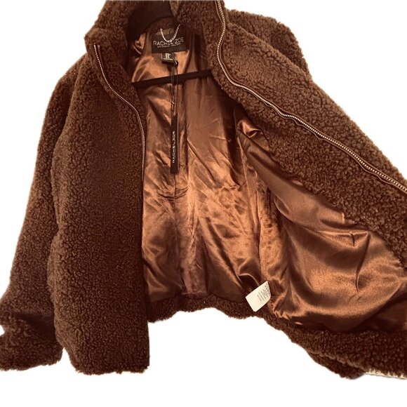 😊Rachel Zoe Teddy Sherpa Fleece Zip Jacket Women's Size M Chocolate Brown NEW - Picture 7 of 13